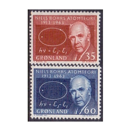 1963. 35-60 Øre. Niels Bohr AFA. nr. 62-3 postfrisk