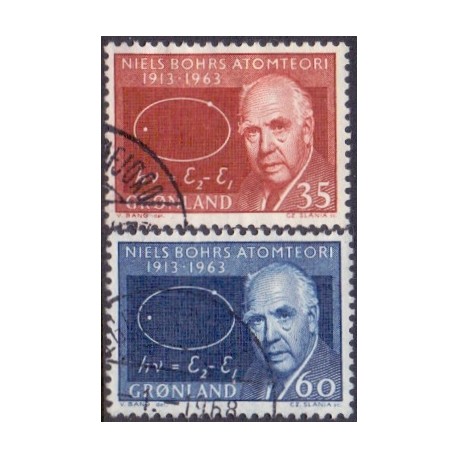 1963. 35-60 Øre. Niels Bohr AFA. nr. 62-3 stemplet