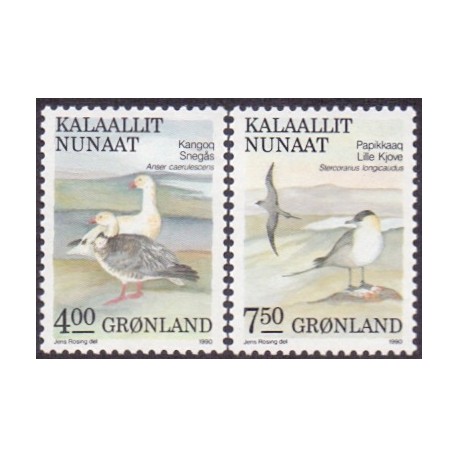 1990, 4,00 0g 7,50 Kr. Fugle IV. AFA nr. 199-200 postfrisk