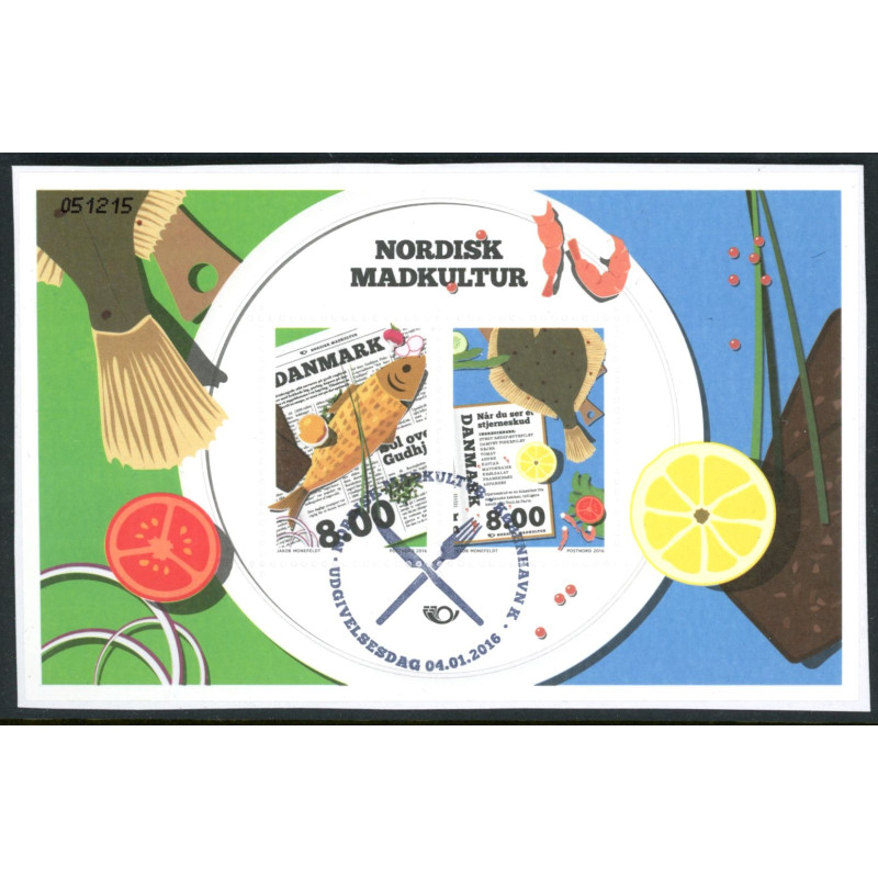 2016. Nordisk madkultur i miniark. AFA nr. 1843A, postfrisk Stemplet FDC