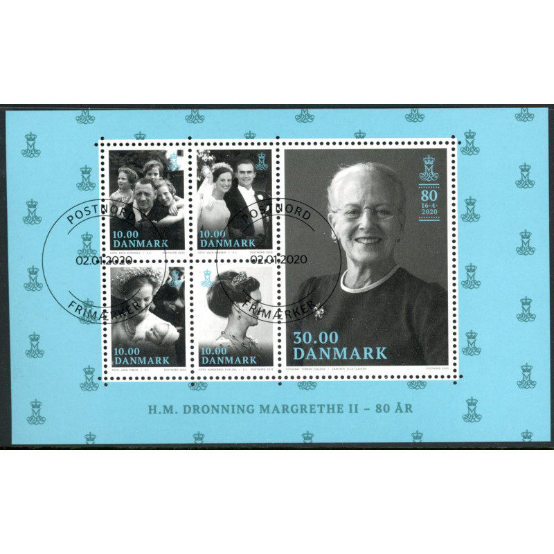 2020. HM. Dronningen 80 års fødselsdag, miniark. AFA nr. 1990A ** (o) Stemplet FDC