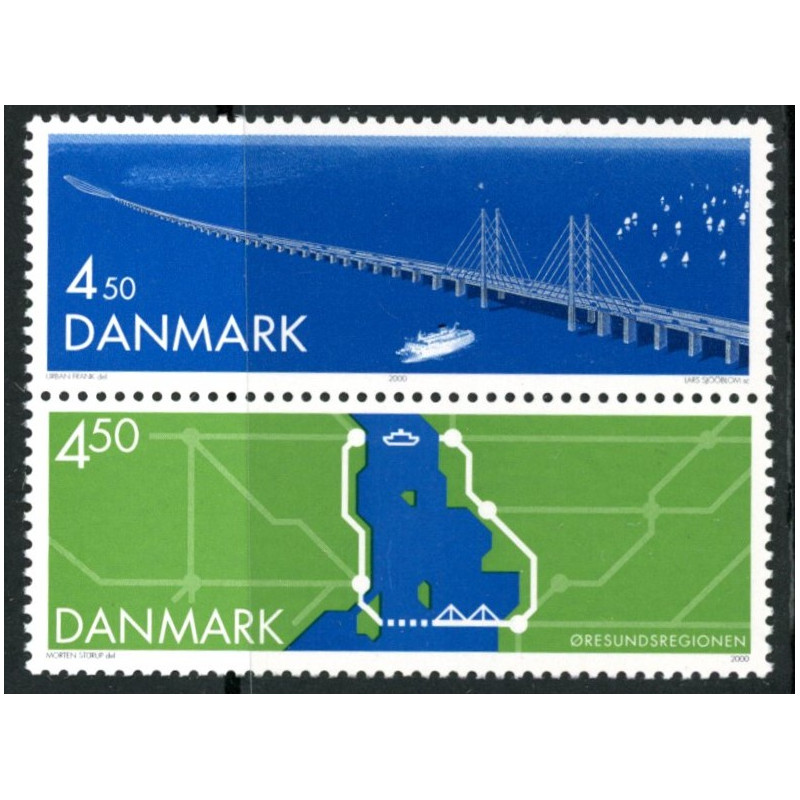 2000. Øresundsforbindelsen, med variant AFA nr. 1254x, sammentryk postfrisk Stemplet