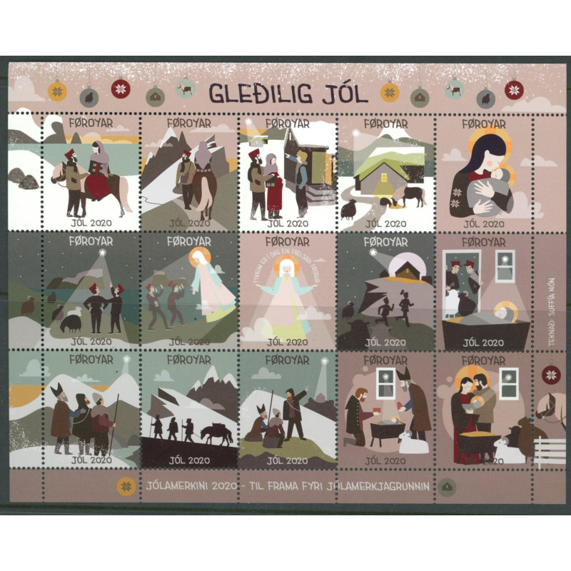 Færøerne julemærke 2020 i helark ufoldet