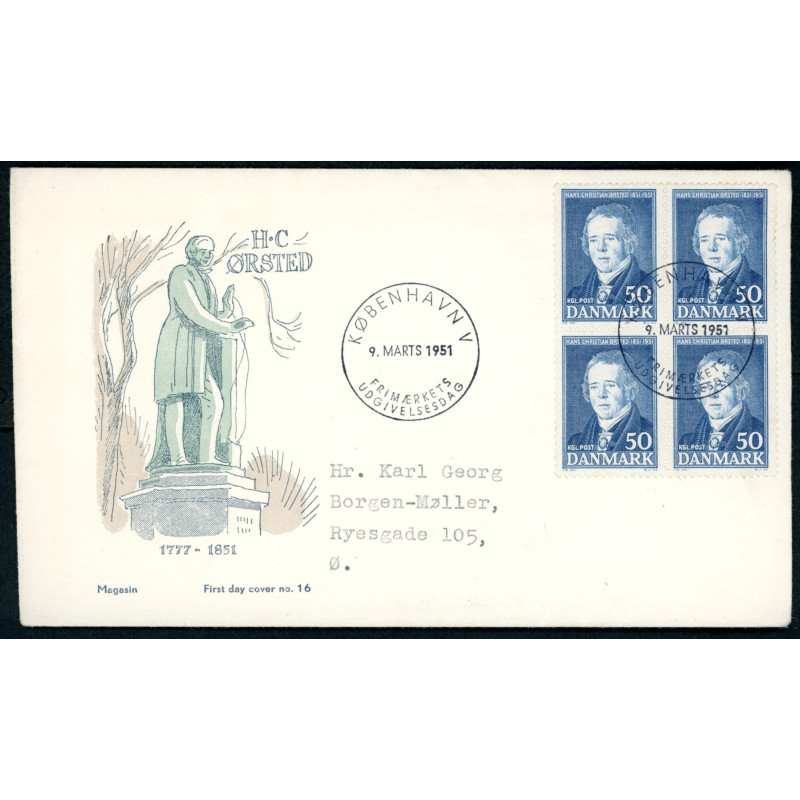 1951. Ørsted FDC 4-blok med variant. AFA 330x