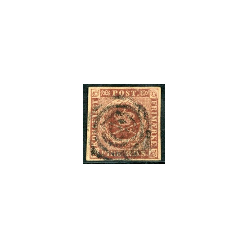1851. 4 Rbs. Ferslew chokoladebrun, Plade I nr 97. AFA nr. 1