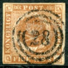 1851 4 Rbs. Thiele, gulbrun, AFA nr. 1 IIIb Attest CAM