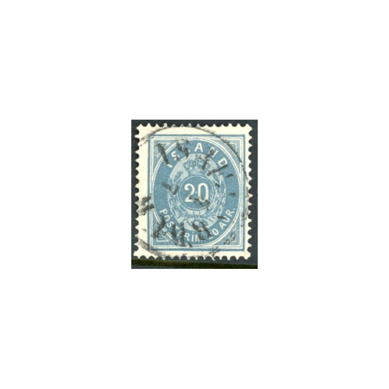 Island. 1896-97.  20 aur. Ultramarin. AFA nr. 14Ba **  postfrisk st. stemplet FDC