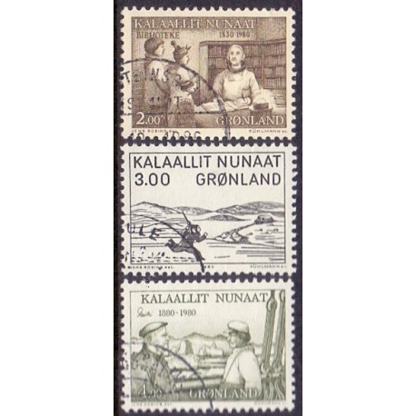 1980. Biblioteksvæsen. Træsnit og Einer Mikkelsen AFA nr. 123-25 postfrisk