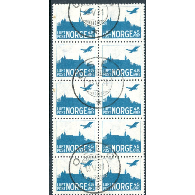 Norge. 1927. Luftpost, Tp I. 10-blok. AFA nr. 127a **                                          st. stemplet postfrisk