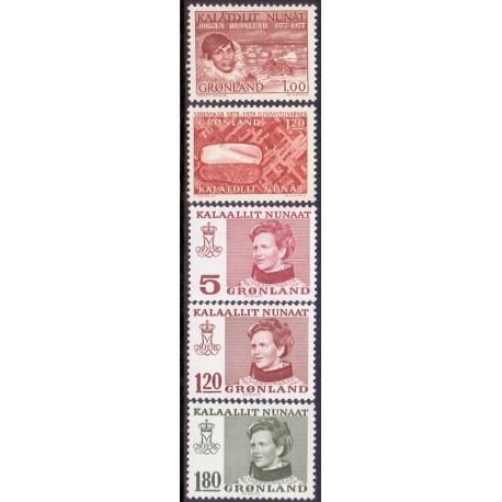 1977-8. Brønlund, Undersøgelser i Grønland samt brugsudgave (Cz. Slania) AFA nr. 104-108 postfrisk