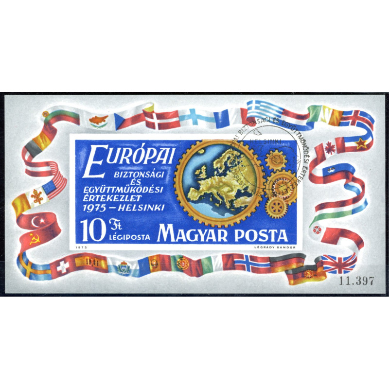 Ungarn/Hungary 1975. Europæisk samarbejde miniark, UTAKKET AFA nr 2982U** (o)