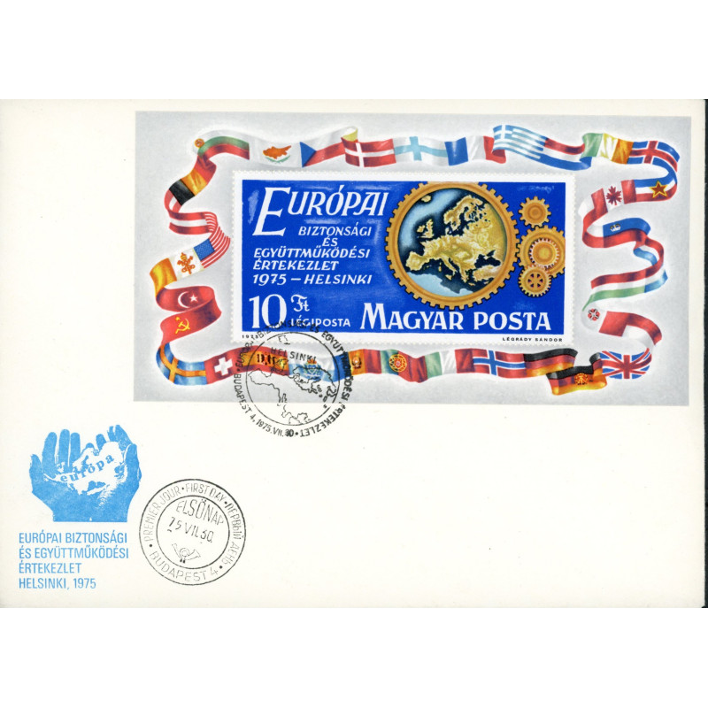 Ungarn/Hungary 1975. Europæisk samarbejde miniark, UTAKKET AFA nr 2982U**