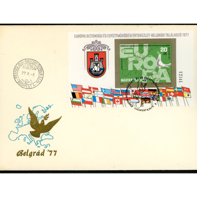 Ungarn/Hungary 1977. Sikkerhed og samarbejde, miniark, UTAKKET AFA nr 3139U **