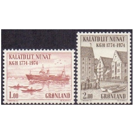 1974. 1 og 2 kr. Grønland Handel 200 år (Cz. Slania)AFA nr. 88-9 postfrisk