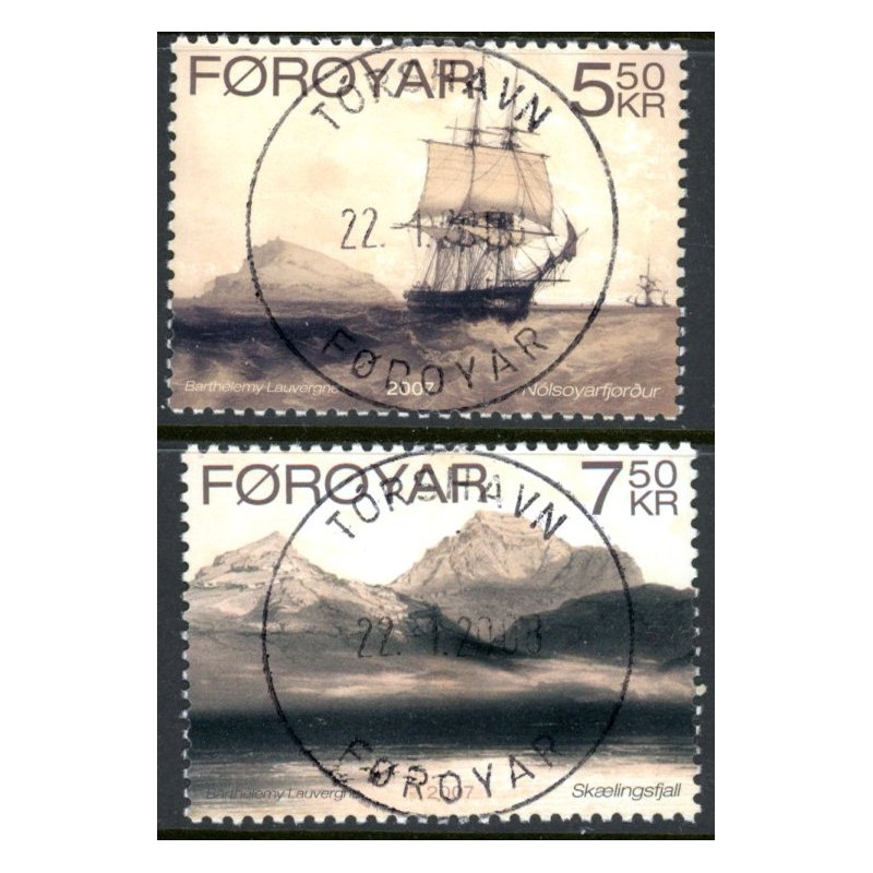 Færøerne 2007. 5,50-7,50 Kr. Gamle Litografier "La Recherche" AFA nr. 588-9 postfrisk stemplet