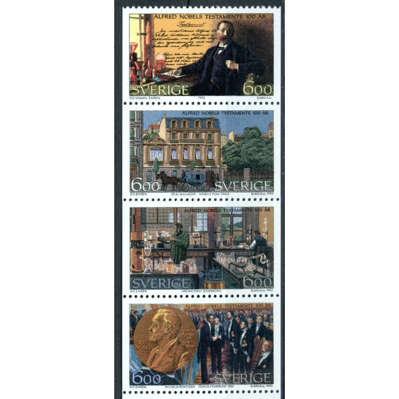Sverige 1995. Alfred Nobel, AFA 1841-44, postfrisk stemplet  hæfte FDC