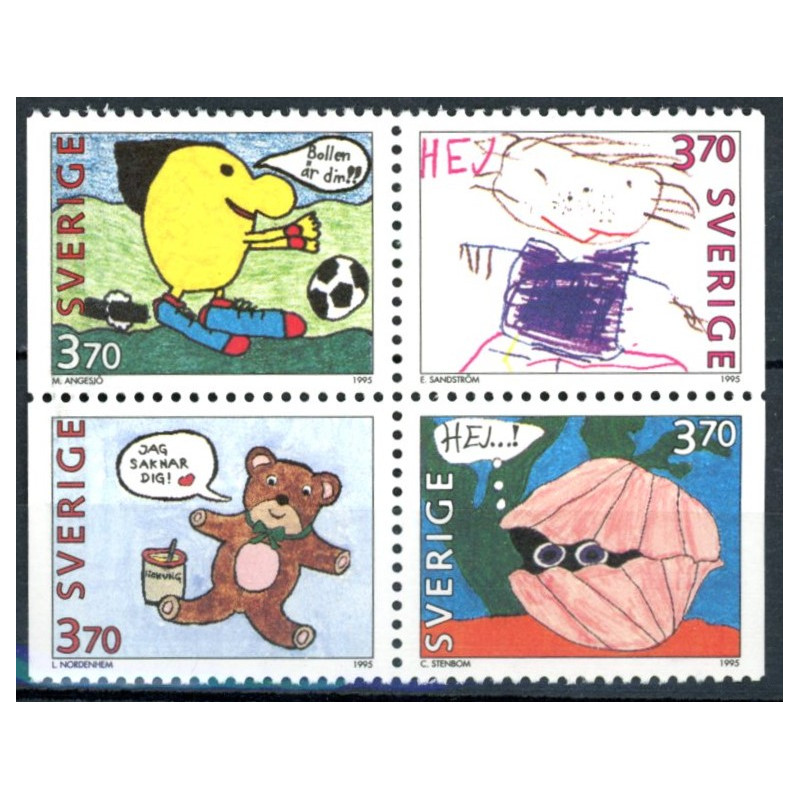 Sverige 1995. Brevhilsner, AFA 1824-27, postfrisk stemplet  hæfte FDC