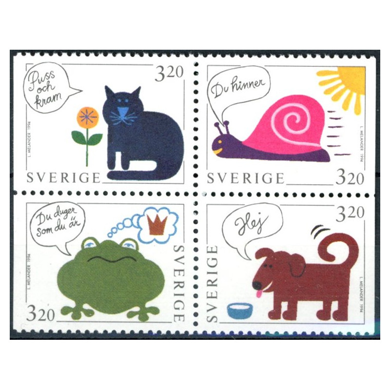 Sverige. 1994. Brevhilsner. AFA nr. 1764-67 postfrisk sammentryk Stemplet hæfte FDC parstykkke SWEDEN **/o