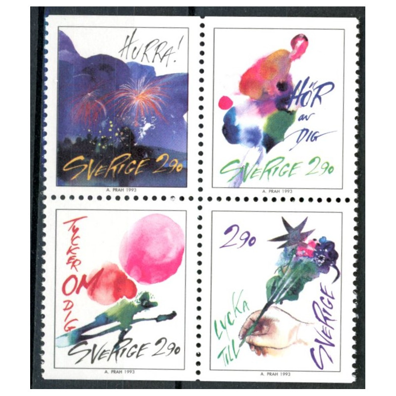 Sverige. 1993. Brevhilsner. AFA nr. 1713-16 postfriske sammentryk Stemplet hæfte FDC parstykkke SWEDEN **/o