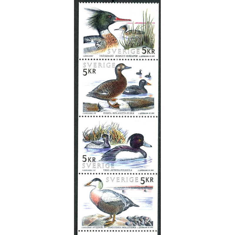 Sverige. 1993. Svømmefugle. AFA nr. 1717-20 postfrisk sammentryk Stemplet hæfte FDC parstykkke SWEDEN **/o