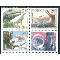Sverige. 1992. Forhistoriske dyr. AFA nr. 1676-79 postfrisk sammentryk Stemplet hæfte FDC parstykkke SWEDEN **/o