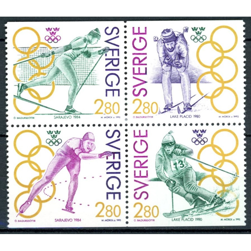 Sverige. 1992. Guldmedajlevinder. AFA nr. 1636-39  postfrisk 4-blok Stemplet hæfte FDC parstykkke SWEDEN **/o
