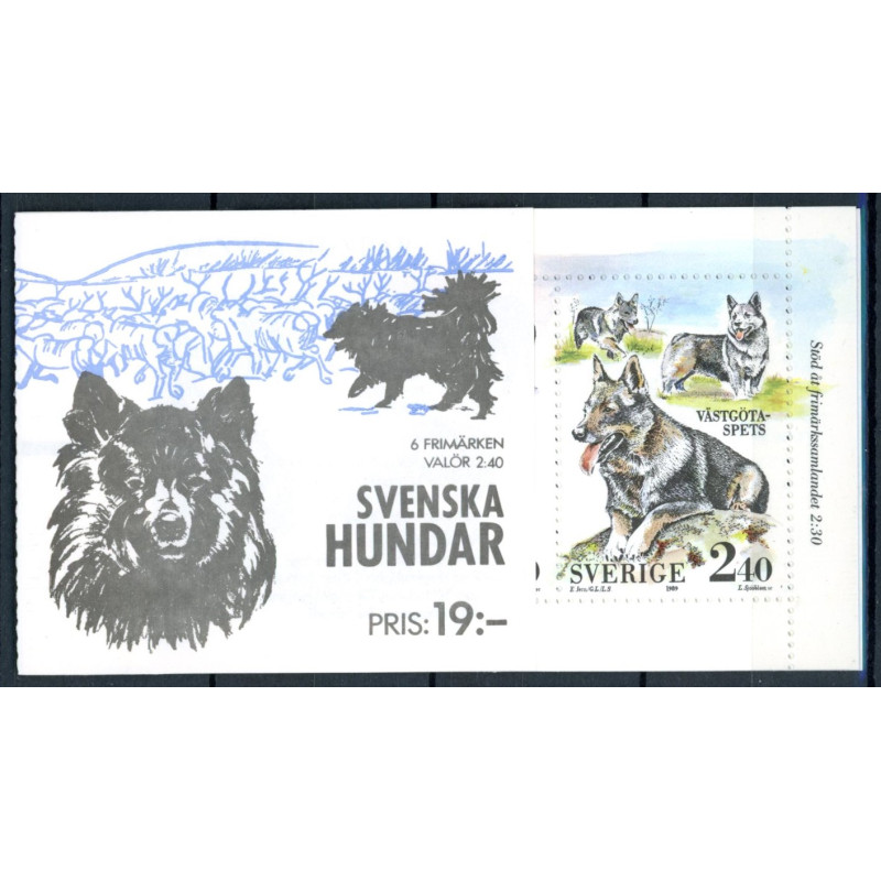 Sverige. 1989. Svenske hunde. AFA nr. 1516-18 postfrisk miniark Stemplet hæfte FDC parstykkke SWEDEN **/o
