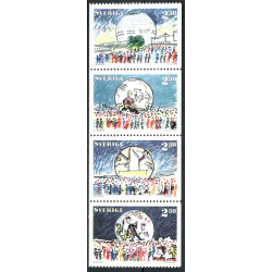 Sverige. 1989. Globen. AFA nr. 1493-96 postfrisk 4 stribe Stemplet hæfte FDC parstykkke SWEDEN **/o