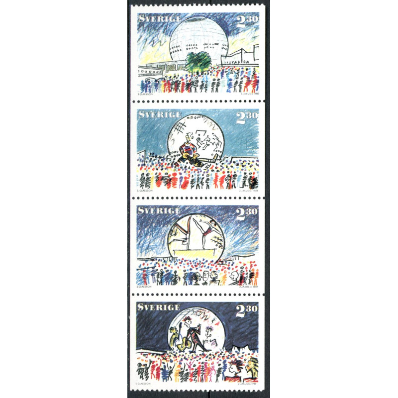 Sverige. 1989. Globen. AFA nr. 1493-96 postfrisk 4 stribe Stemplet hæfte FDC parstykkke SWEDEN **/o