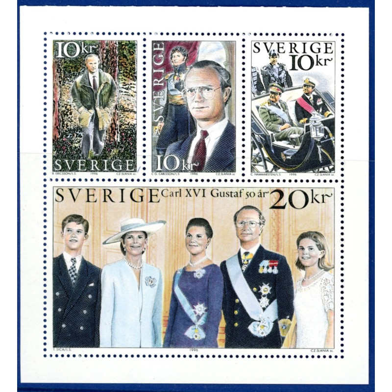 Sverige 1996. Kong Gustav 50 år. AFA 1861-64 postfrisk stemplet  hæfte FDC