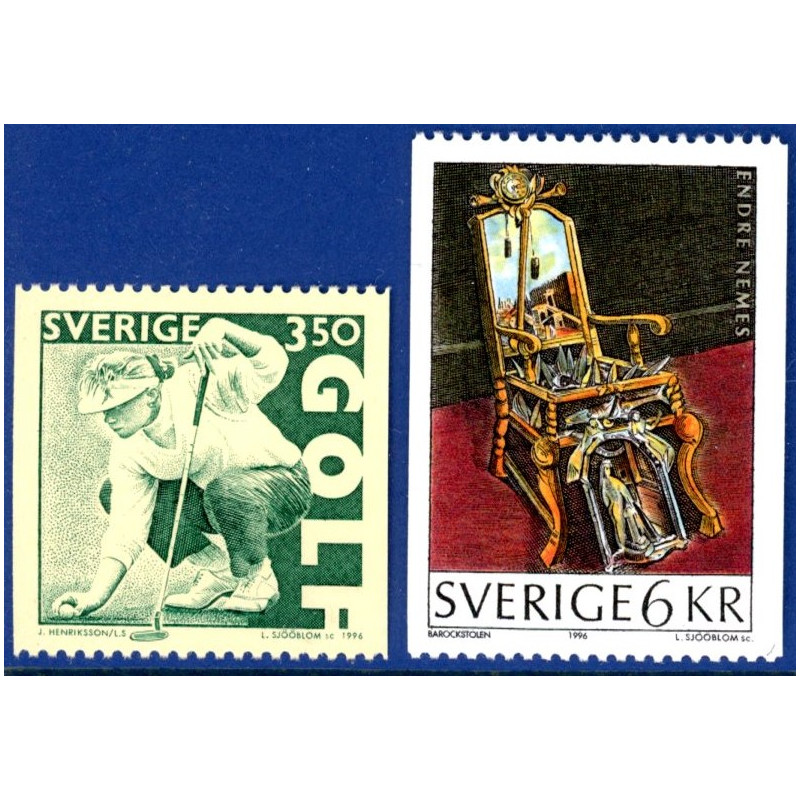Sverige 1996. Golf og Endre Nemes maleri. AFA 1891-92 postfrisk stemplet  hæfte FDC
