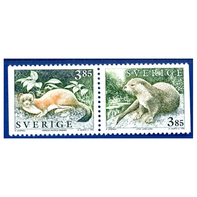 Sverige 1996. Vilde dyr. AFA 1855-56, postfrisk parstykke stemplet  hæfte FDC