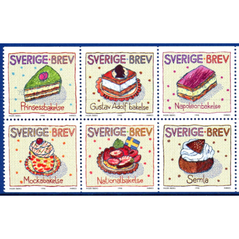 Sverige 1998. Flødekager. AFA nr. 1992-7 postfrisk stemplet  hæfte FDC parstykkke