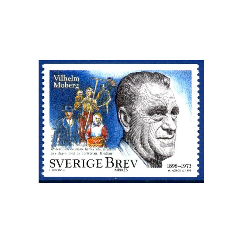 Sverige 1998. Vilhelm Moberg. AFA nr. 1998 postfrisk stemplet  hæfte FDC parstykkke