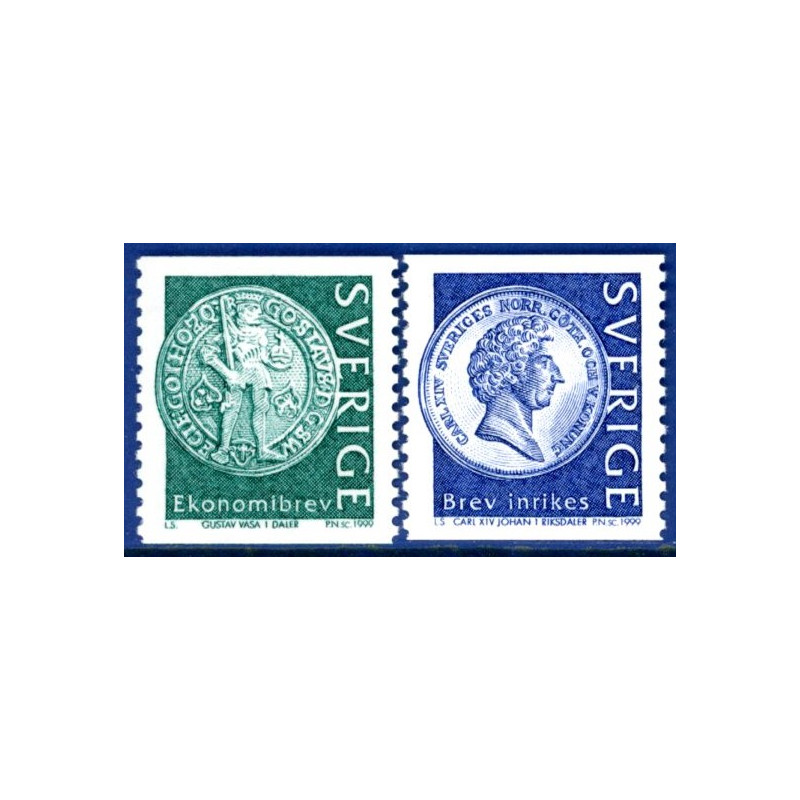 Sverige 1999. Mønter. AFA nr. 2021-22 postfrisk stemplet  hæfte FDC parstykkke