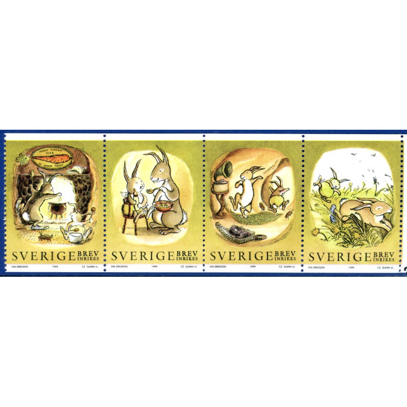 Sverige 1999. Kaniner. AFA nr. 2017-20 postfrisk stemplet  hæfte FDC parstykkke