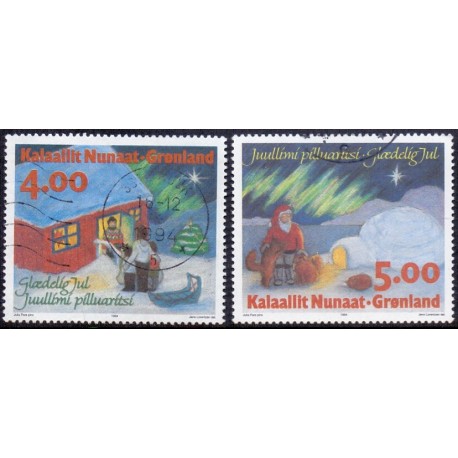1994. 4,00-5,00 kr. Julefrimærker. AFA nr. 256-7 postfrisk stemplet