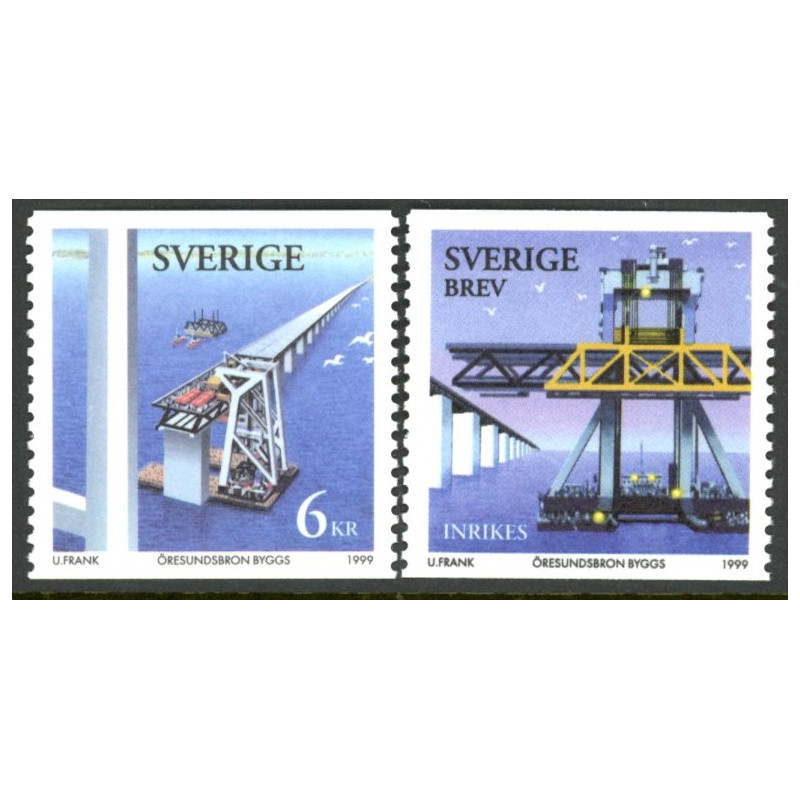 Sverige 1999. Øresundsbro-byggeriet. AFA nr. 2040-41 postfrisk stemplet  hæfte FDC parstykkke