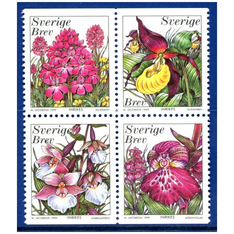 Sverige 1999. Orkidéer. AFA nr. 2042-45 postfrisk stemplet  hæfte FDC parstykkke