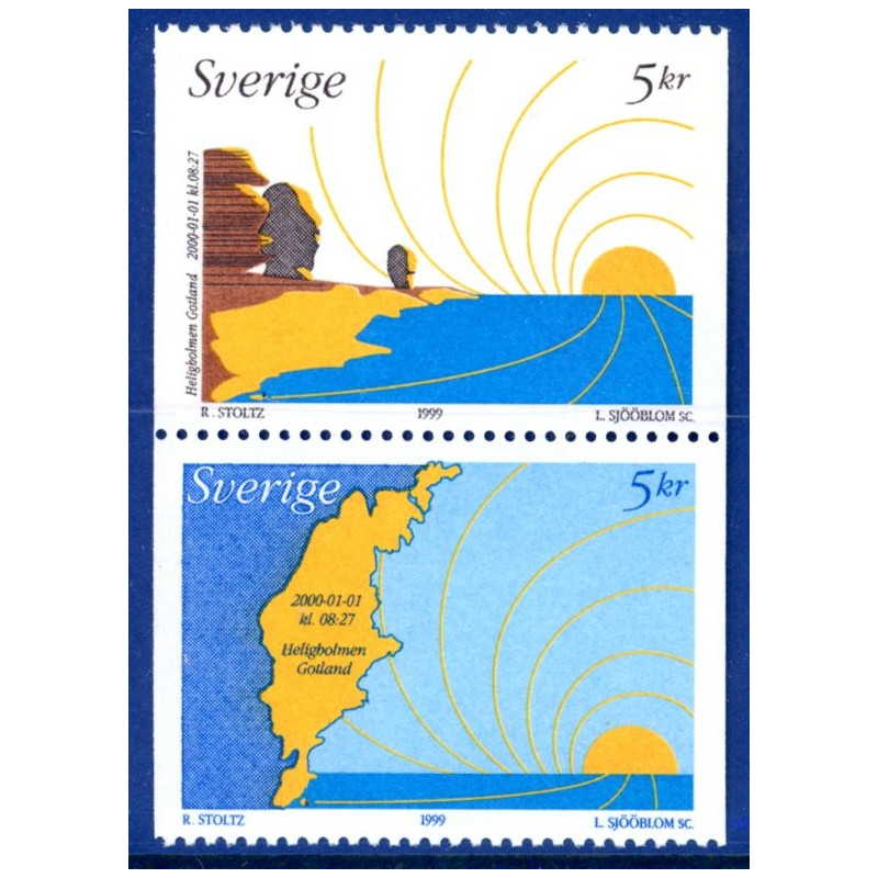 Sverige 1999. Årtusindeskiftet. AFA nr. 2080-81 postfrisk stemplet  hæfte FDC parstykkke