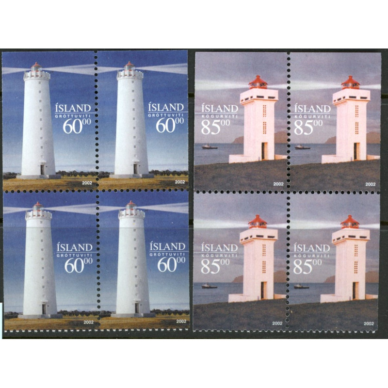 Island. 2002. Fyrtårne i sammentryk. AFA nr. 992Cv-993Dnh ** (4-blokke)    postfrisk st. stemplet FDC