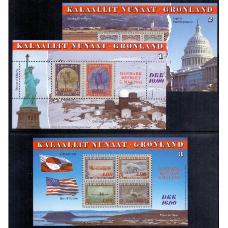 1995. 10,00-1600 kr. 50 Året for befrielsen i 3 miniark. AFA nr. 266-74 postfrisk stemplet