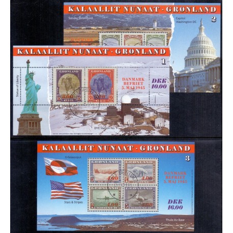 1995. 10,00-1600 kr. 50 Året for befrielsen i 3 miniark. AFA nr. 266-74 postfrisk stemplet