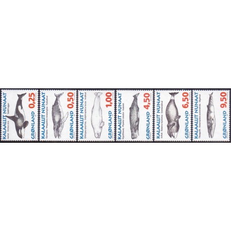 1996. 0,25-9,50 kr. Grønlandske Hvaler I. AFA nr. 289-94 postfrisk stemplet
