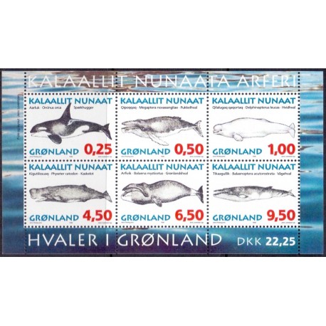 1996. 22,25 kr. Grønlandske Hvaler I i miniark. AFA nr. 295 postfrisk stemplet