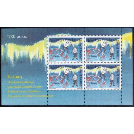 1997. 20,00 Kr. Grønlands kulturhus, i miniark. AFA nr. 302a postfrisk stemplet