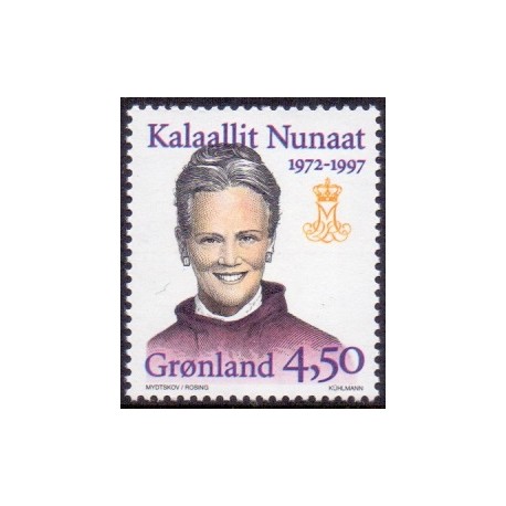 1997. 4,50 Kr. Dr. Margrethe 25 års jubilæum. AFA nr. 303 postfrisk stemplet