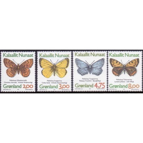 1997. 2,00 -8,00 Kr. Grønlandske sommerfugle. AFA nr. 304-7 postfrisk stemplet