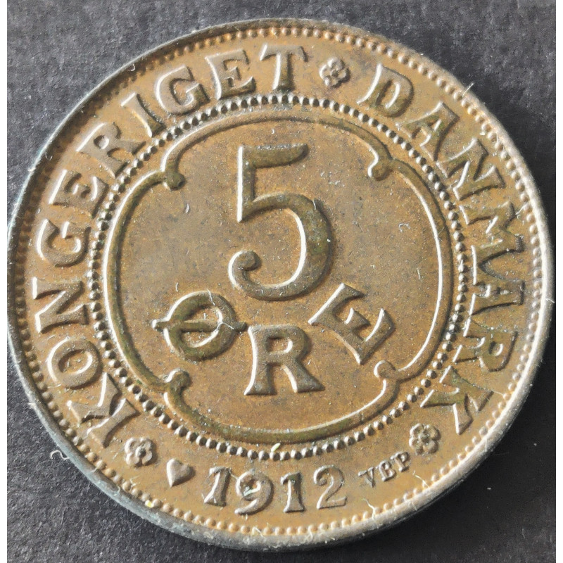 5 Øre. Fred. VIII. 1912 i en middelgod kvalitet for type og årstal.