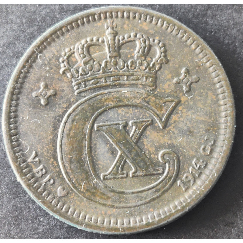 5 Øre. Chr. X. 1914 i en middelgod kvalitet for type og årstal.